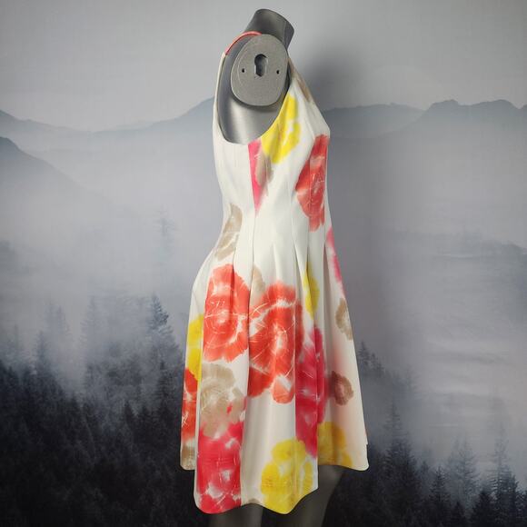 Calvin Klein Floral Print Tie Dye High Neck Fit and Flare Dress | Womens 14 - Picture 6 of 12